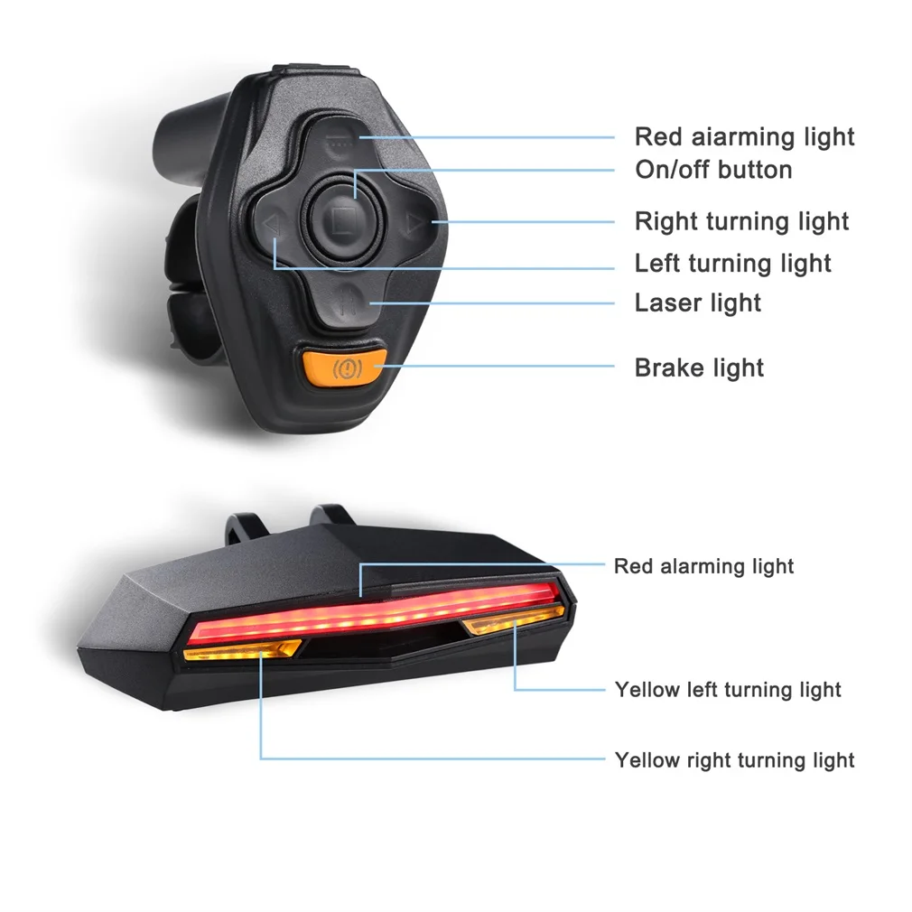 Perfect ABS Smart Rear Laser Bicycle Light Bike Lamp LED USB Rechargeable Wireless Remote Turning Control Cycling Bycicle Light 4