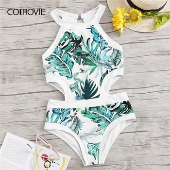 

COLROVIE Random Jungle Leaf Cut Out Sexy One Piece Swimwear Women Bikinis 2019 Summer Binding Boho Swimsuit Beach Bathing Suit