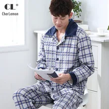 CherLemon утепленная стеганая Хлопковая мужская теплая Пижама комплект мужской зимний классический отложной воротник с длинными рукавами Пижама клетчатая M-4XL