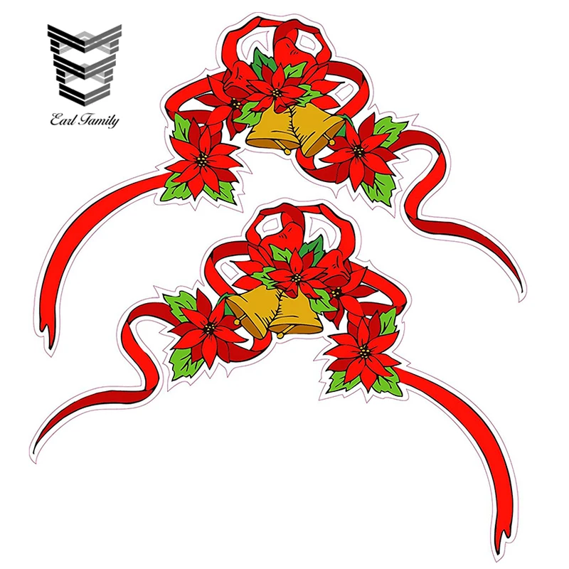 

EARLFAMILY 13cm x 11.8cm Christmas Poinsettia Corner Ribbon Wall Decoration Vinyl Decals DIY Waterproof Car Stickers