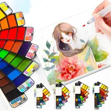Solid Watercolor Paint Set With Water Brush Pen 18 25 33 42 colors sets Pigment For Drawing Watercolor painting art supplier set