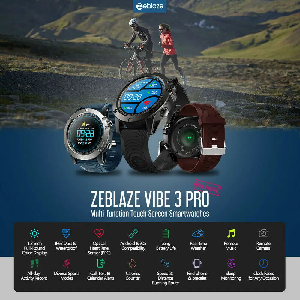 

2019 Zeblaze VIBE 3 PRO Smart Watch 1.3 inch Color Touch Display IPS Heart Rate Monitor Fitness Bracelet Gift