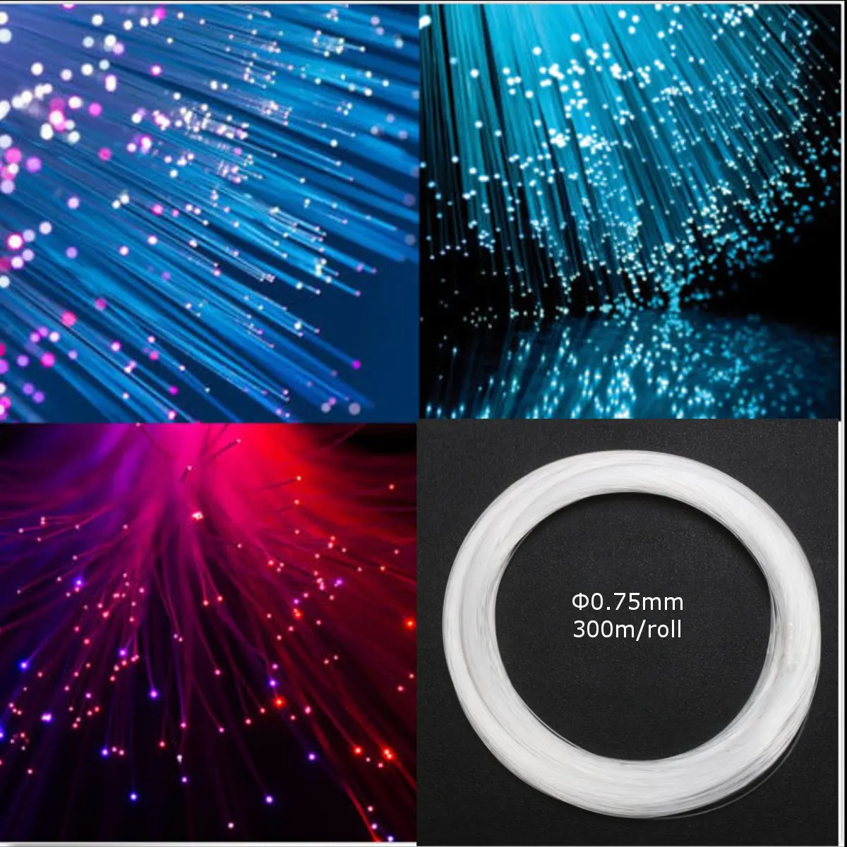 

0.75mm 300m/Roll Plastic End Glow Fiber Optic Cable For Star Sky Ceiling LED Light Plastic Fiber Optic Cable End Glow