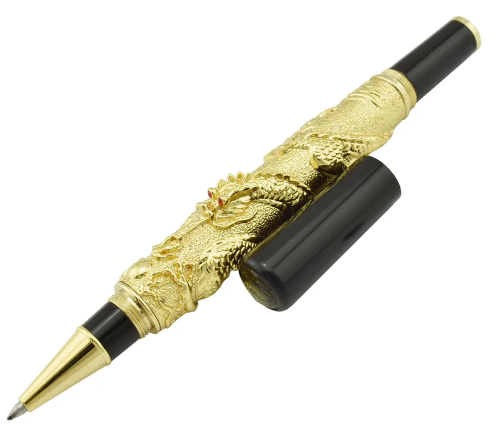 Jinhao Metal Vintage Rollerball Pen with Ink Refill, Oriental Dragon Series Heavy Pen Golden Noble Collection Gift Pen mens dynasty chinese character dragon oriental graphic fleece lining pullover hoodie l white