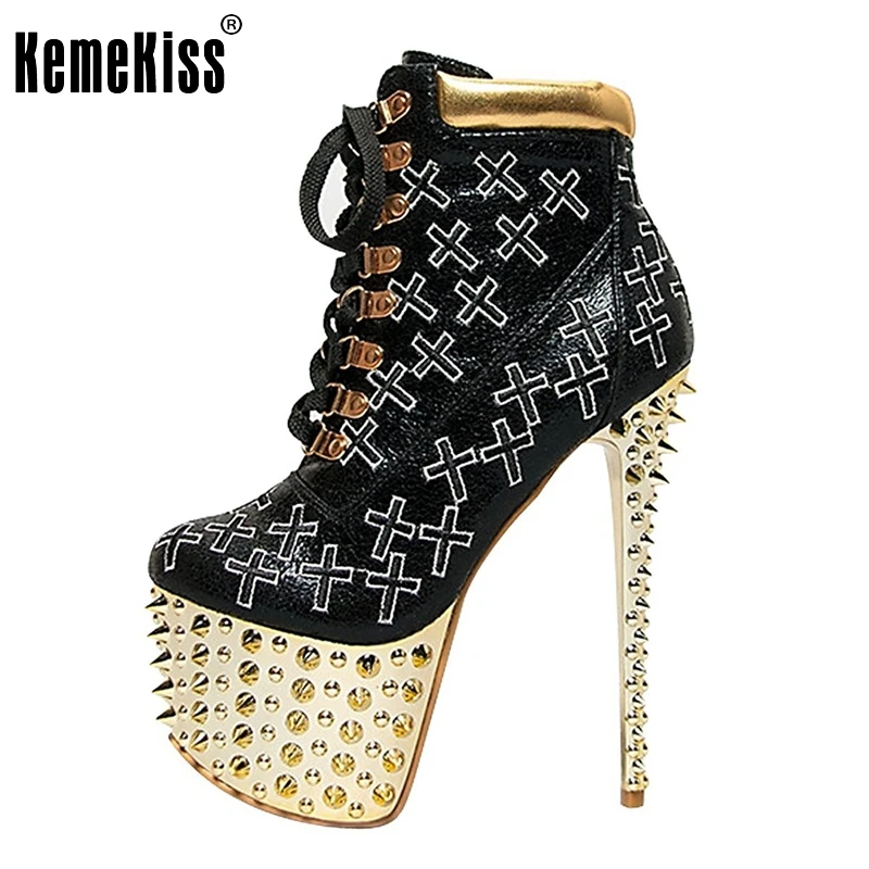

Women Pumps Female Sexy Rivets High Platform Pointed Toe Thin Heels Pumps Stylish Lace Up Heeled Shoes Woman Size 35-46 B117