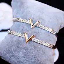 Высокое качество Роскошный Кристалл V дизайн брасле в виде букв Браслет манжета браслеты ювелирные изделия браслеты для женщин