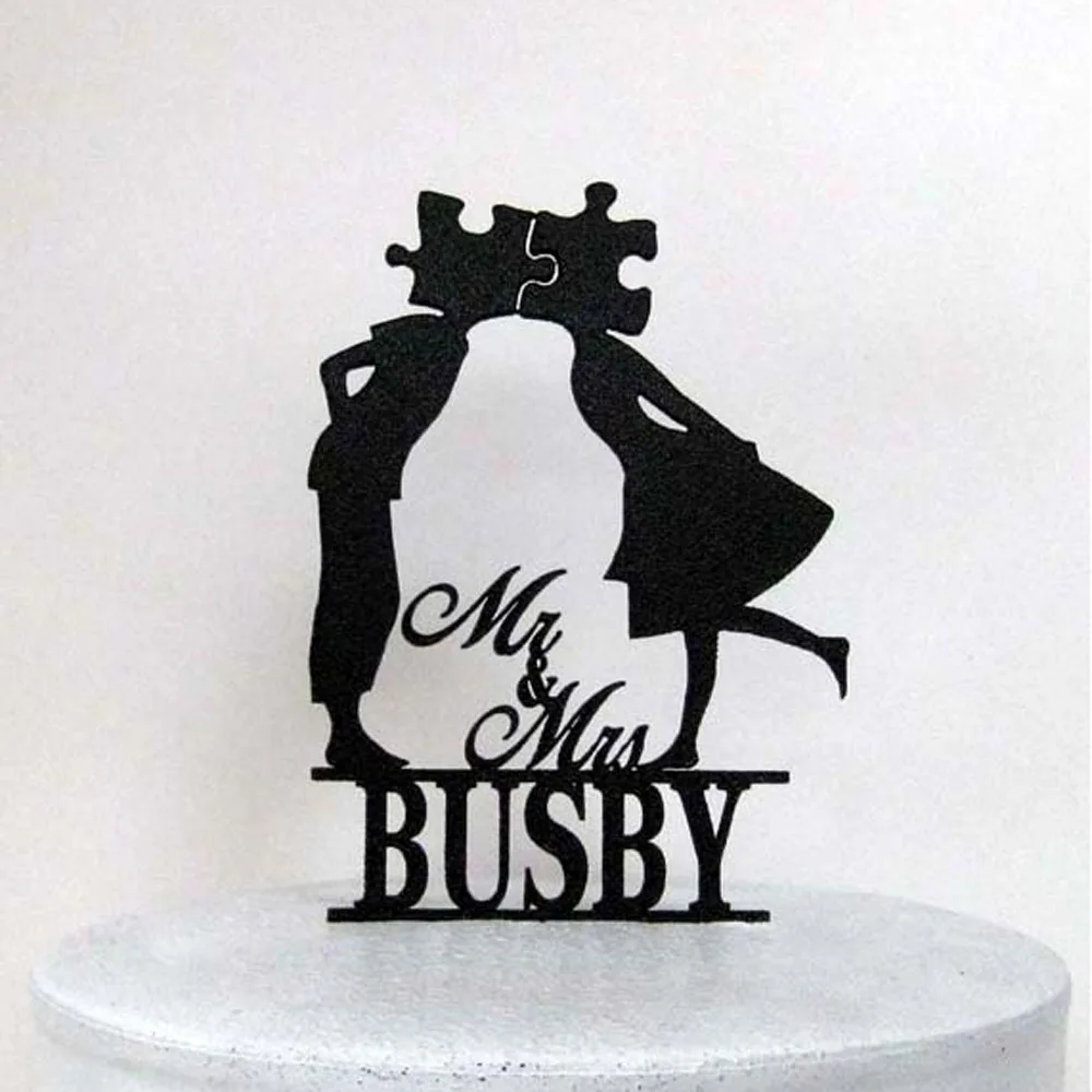 Personalized Wedding Cake Topper Custom Puzzle wedding with Mr & Mrs last name Customized Acrylic silver wooden gold cake topper