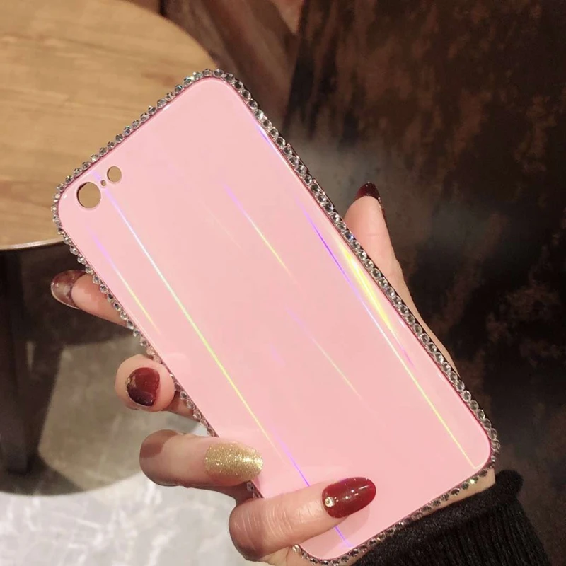 Tfshining Luxury Laser Aurora Glass Case For iphone XR XS Max X 8 7 Plus 6 6s Plus Gradient Rainbow Diamond Bling Hard Cover Bag (3)