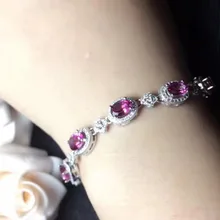 Натуральный розовый топаз браслет натуральный драгоценный камень Элегантный Клевер круглые браслеты 925 серебряный браслет Модные женские вечерние ювелирные изделия