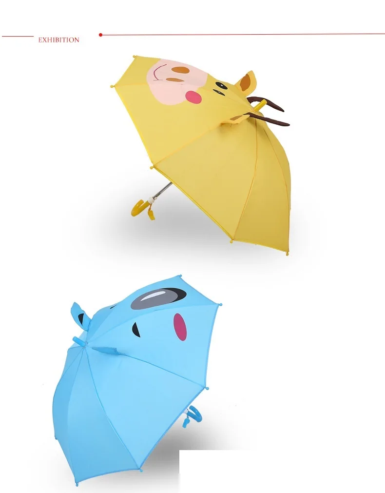 3.Cute Cartoon Children Umbrella Animation Creative Long-handled 3D Ear Modeling Kids Umbrella for Boys Girls