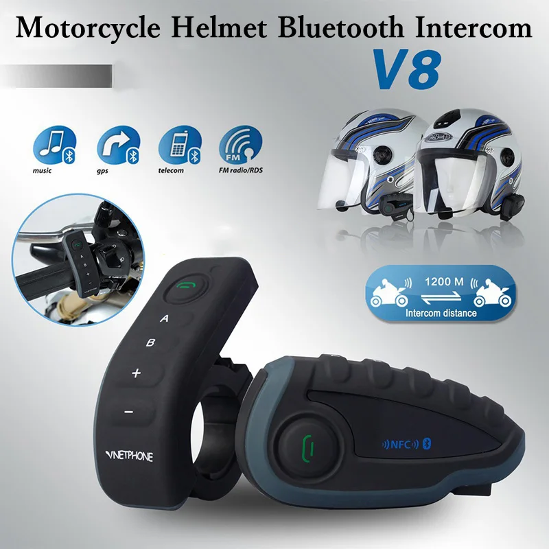 

VNETPHONE V8 Helmet Headset Motorcycle Intercom 1200m Helmet Bluetooth Interphone full-duplex 5 people at the same time intercom