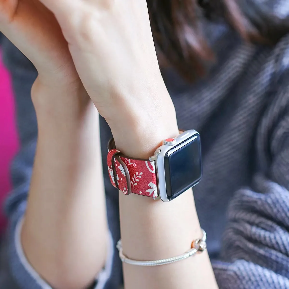Цветочный кожаный ремешок для Apple Watch браслет рождественский снежинка северный