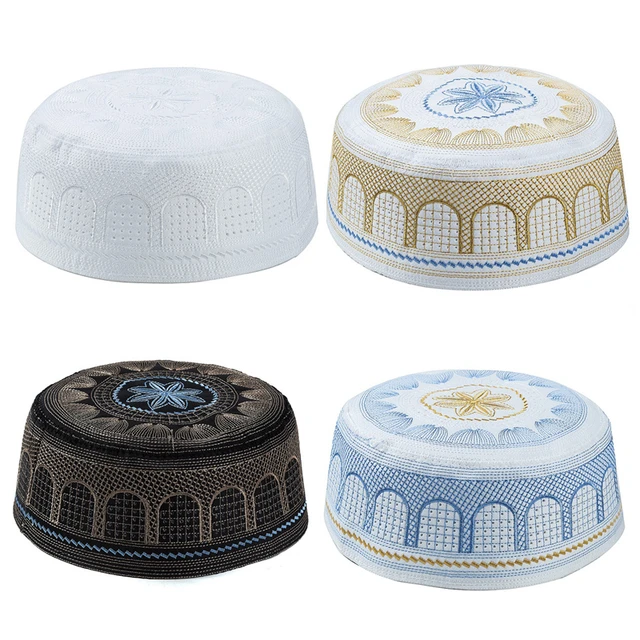 Arab Muslim Men Clothing Hats Jewish India Embroidery Prayer Hat Black White Blue Yellow Flat Top Innocent Hijab Cap For Man