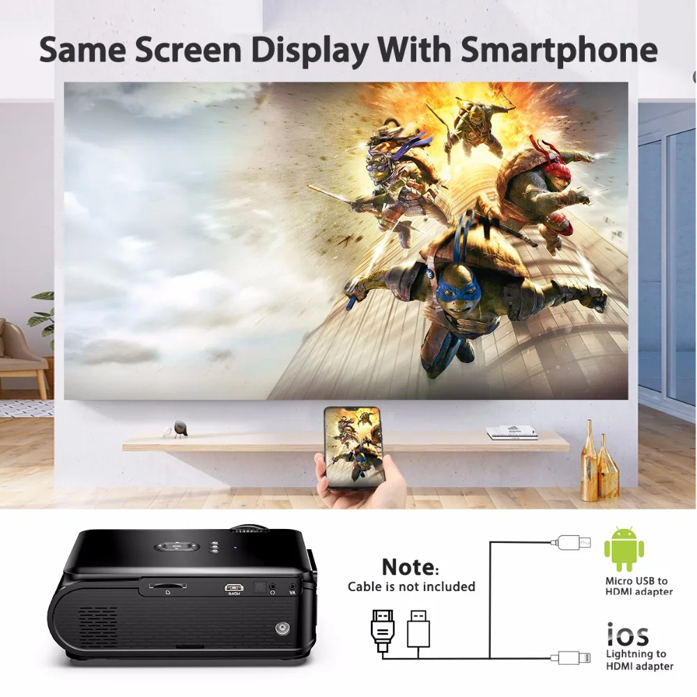 Портативный мультимедийный проектор Excelvan EHD02 1800 люмен макс. 1080P 130 дюймов ЖК для