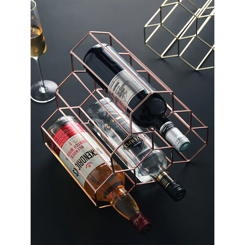 

Metal Wine Rack Whiskey Holder Metal Storage Stand Shelf Honeycomb Cabinet Display Racks Home Barware Organisation Rose Gold