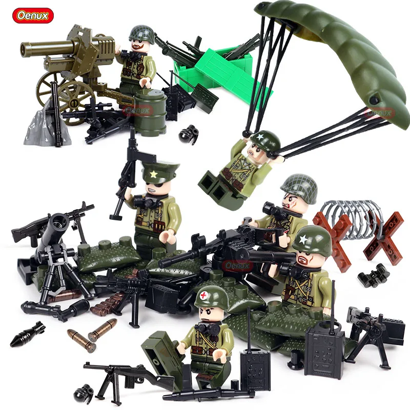 

Oenux WW2 The Pacific War Military Building Block USA Army Soldiers Figures With Weapons Model Block Brick MOC Toy For Boys Gift