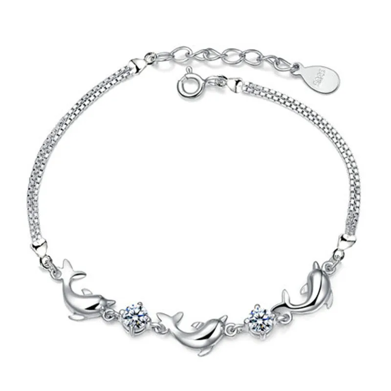 

Popular Jewelry Wholesale Bracelet Women Crystal Jewellery Anniversary Gift Sterling Silver Bracelet Dolphin Pattern S925