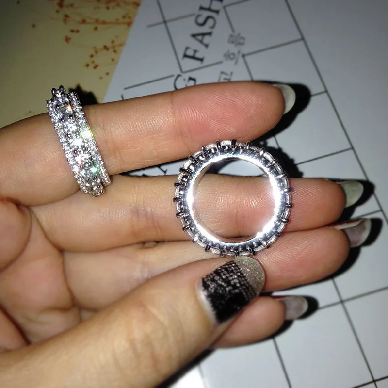 Модные массивные вращающиеся ювелирные изделия 925 пробы Серебряное кольцо 3 ряда 5A Циркон Камень вечерние Обручальные кольца для мужчин и женщин