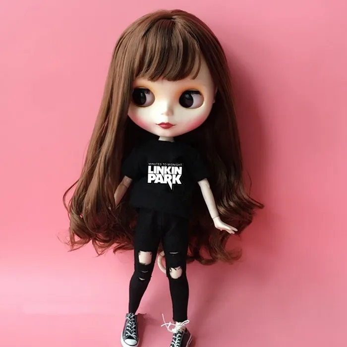 Комплект одежды из 2 предметов для куклы blyth 1/6 футболка+ штаны для куклы blyth jean, комплект одежды для куклы Барби, аксессуары для 1/6 - Цвет: Серебристый