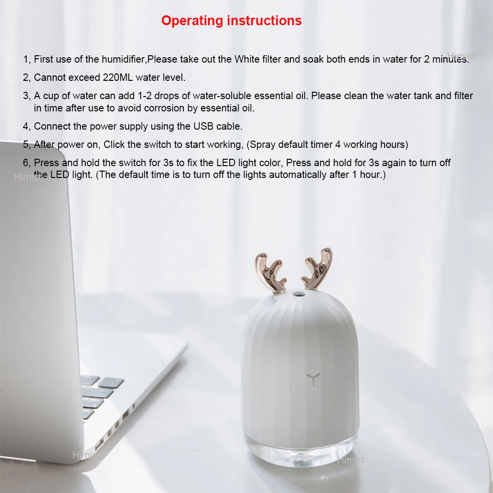 Adorable Deer Air Humidifier USB Portable Aromatherapy Diffuser Mini Ultrasonic Home Air Freshener Cool Mist Maker Fogger Gifts