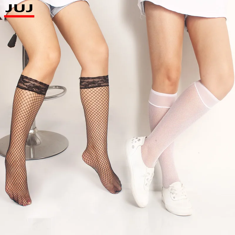 2019 Hot Sale Women's Ladies lace Sexy fishnet stocking hollow knee socks anti-off silk stockings Black plaid Knee High Socks 2019 Hot Sale Women's Ladies lace Sexy fishnet stocking hollow knee socks anti-off silk stockings Black plaid Knee High Socks