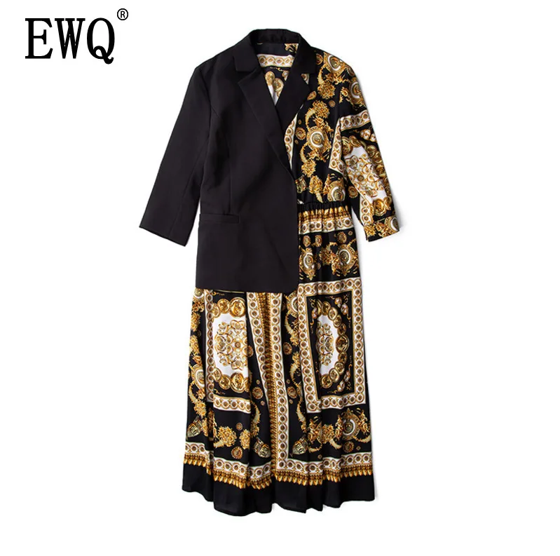 

[EWQ] 2019 Summer Suit Loose Fake Two Pieces Temperament Flower Colour Elegant Immortal Dress European Freight Woman AG74300L