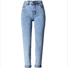 Весна осень высокая Талия Джинсы бойфренда женские зимние джинсовые брюки мама прямые джинсы