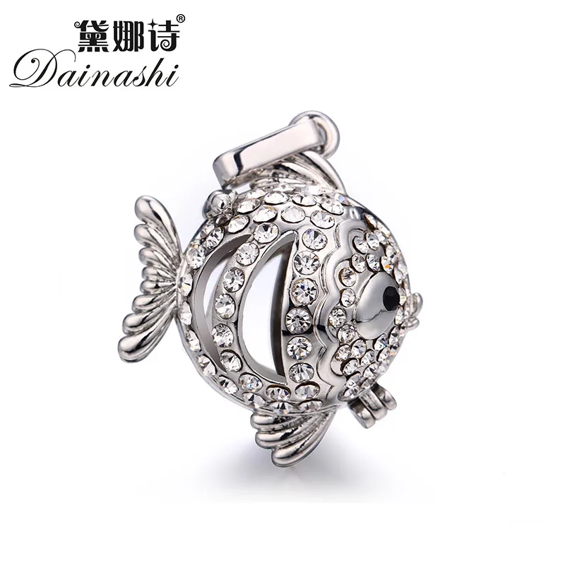 3pc big fish shape with zircon beads cage pendant findings 35x35mm (Fit 6 15mm Beads) BCPPHJ003|pendant findings|bead cagebeads |