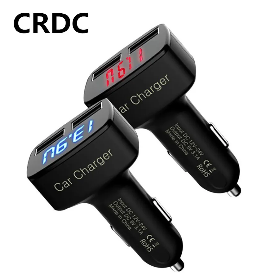 

CRDC Car Charger 4 in 1 Car Usb Charger 3.1A Phone Fast Charger Voltage/temperature/Current Meter Tester Digital LED Display
