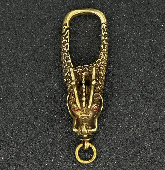 

Collection Chinese Copper Ornamental Copper Red-eyed Zodiac Dragon Waist Button Automobile Car Key Chain Hanger Pendant Statue