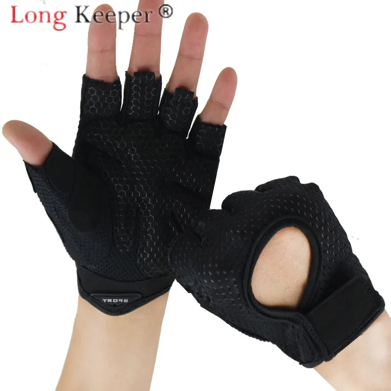 

LongKeeper Fingerless Gloves Men Women Breathable Gel Palm Hollow Gym Mitten Weightlifting Dumbbell Guantes Not Slip Cycling New