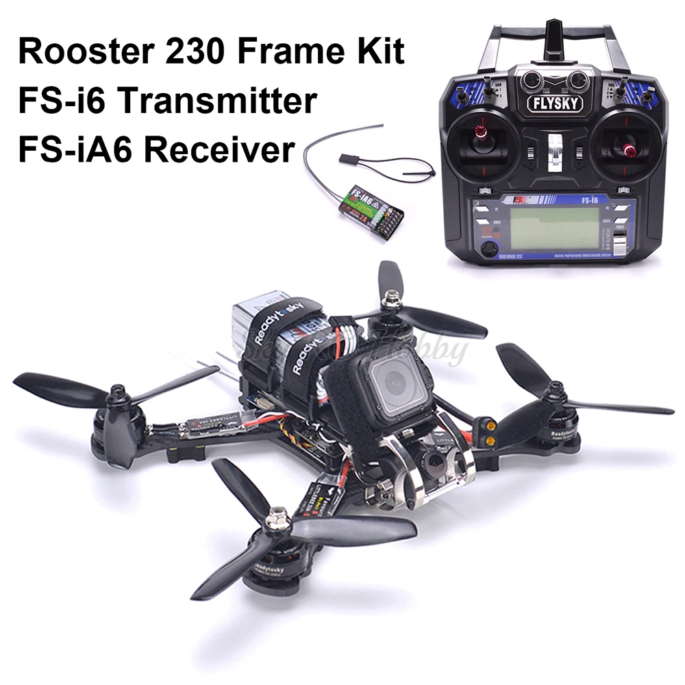 

Rooster 230 225mm Carbon Fiber Quadcopter Kit F3 Acro Littlebee 30A BLHeli-s ESC GTS2305 2700kv Motor / Flysky I6 FS-I6