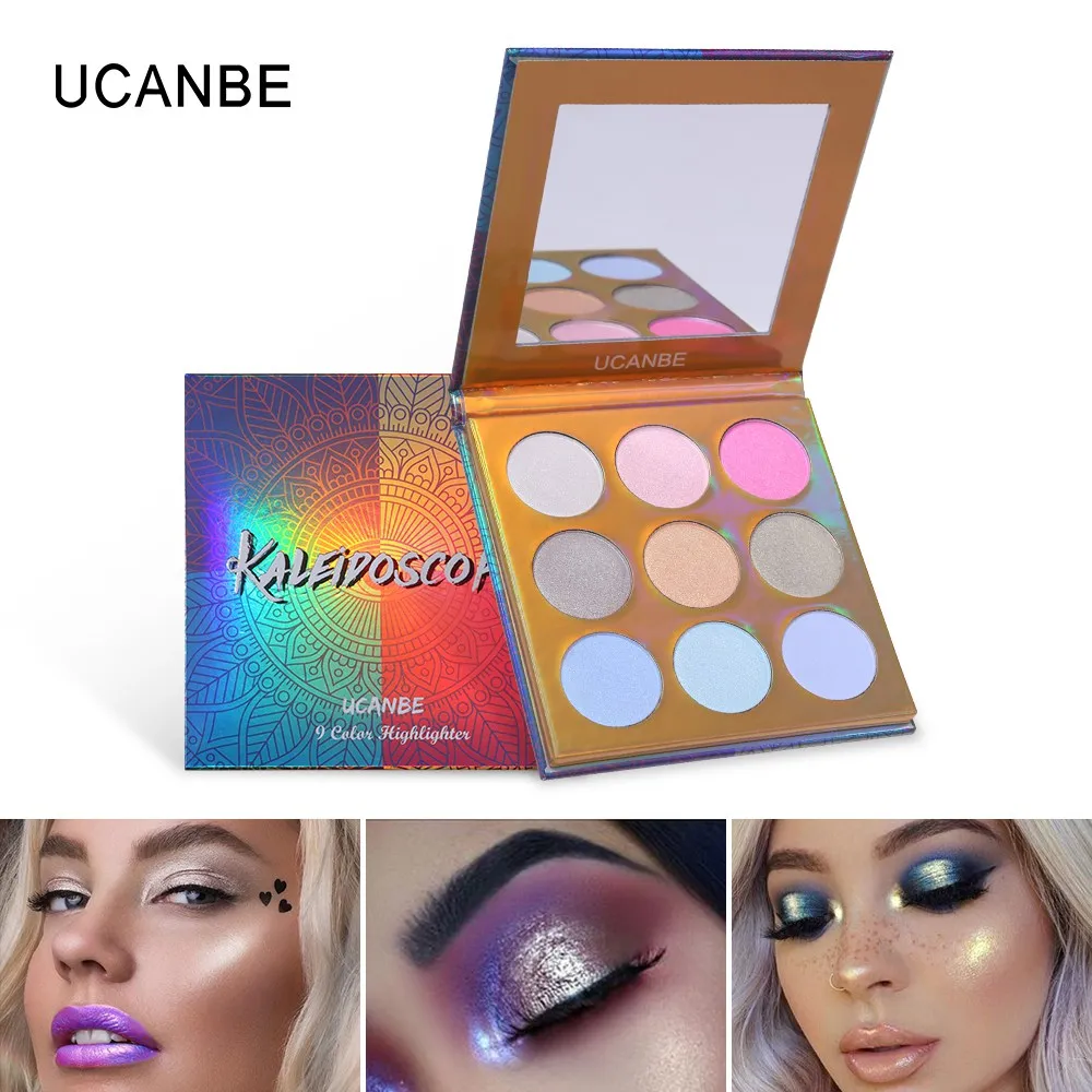 UCANBE 9 Цвет Shimmer Блестящий Радуга хайлайтер уход за кожей лица Illuminador Glow Kit Макияж голографическая Duochrome хайлайтер палитры - Цвет: 9 colors