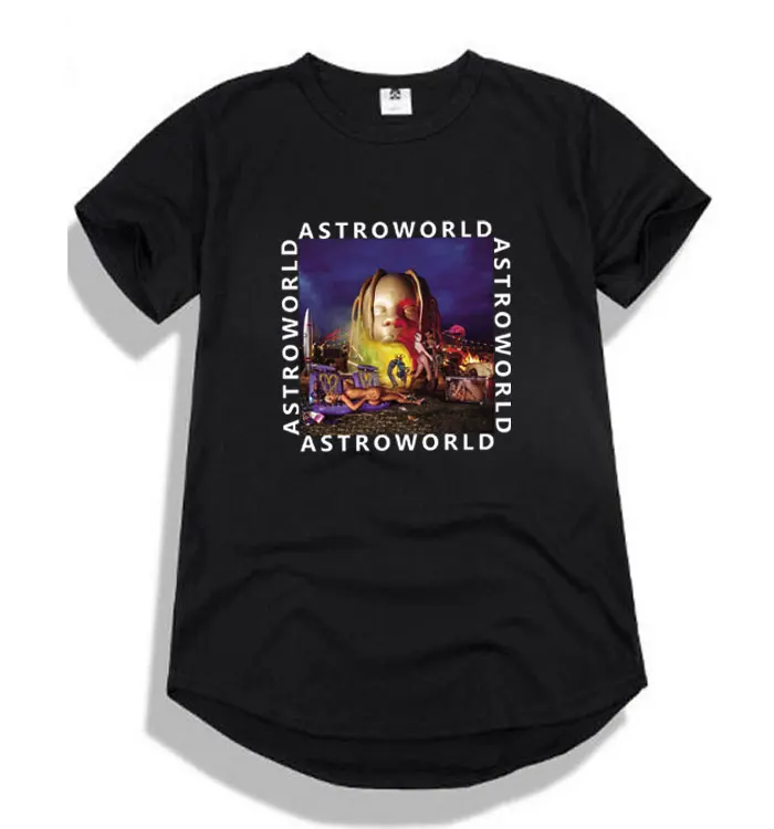 Круглая оторочка футболка в стиле хип-хоп с изображением Трэвиса Скотта астромира с коротким рукавом camisetas hombre ASTROWORLD футболка уличная Мужская футболка - Цвет: Black CT82