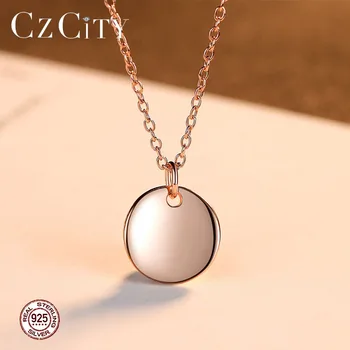 

CZCITY Simple Design 925 Sterling Silver Round Pendant Necklace for Women for Dating Party Trendy Rose Gold Female Fine Jewelry