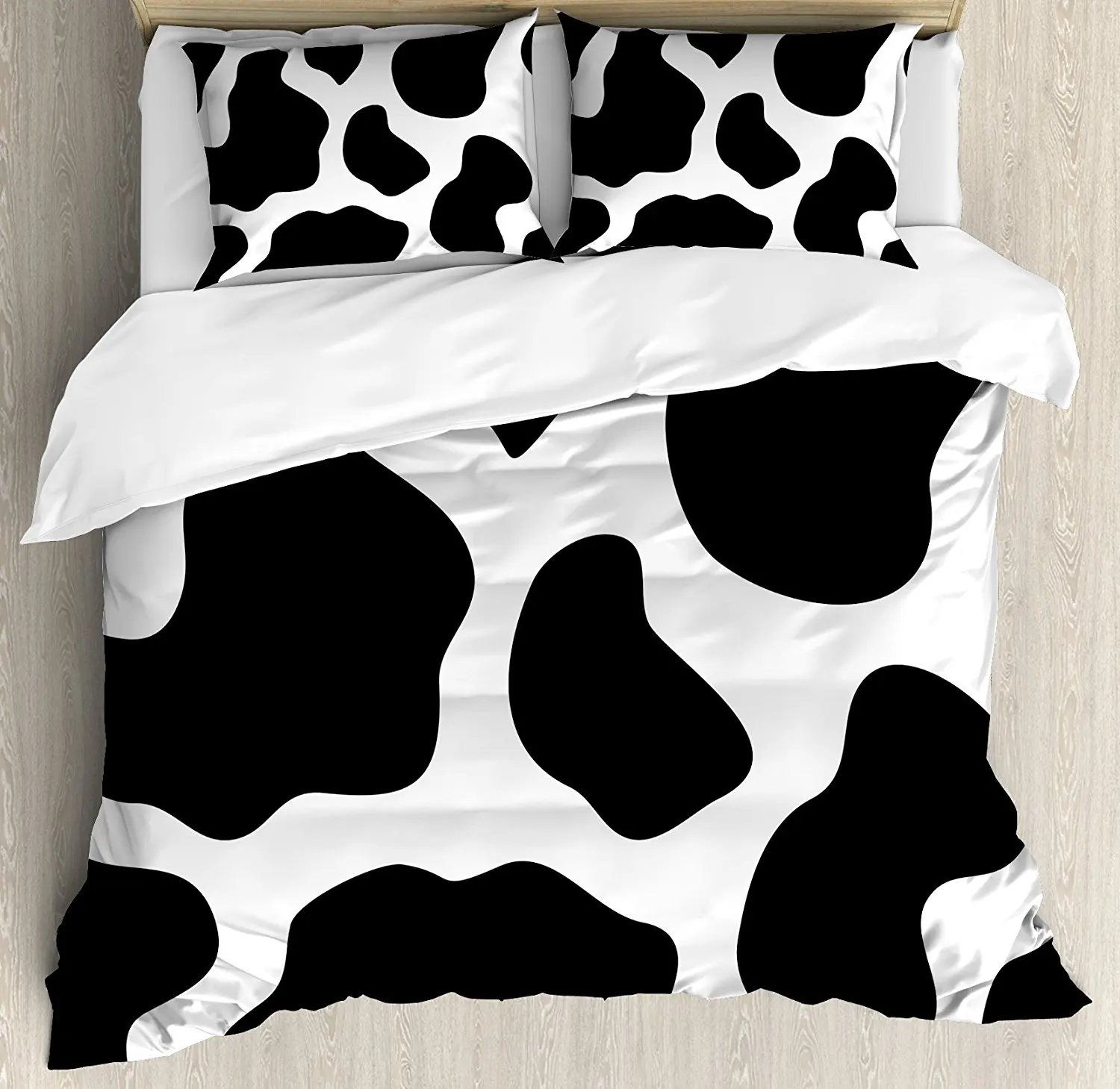 Cow Print Duvet Cover Set Hide of a Cow with Black Spots Abstract and