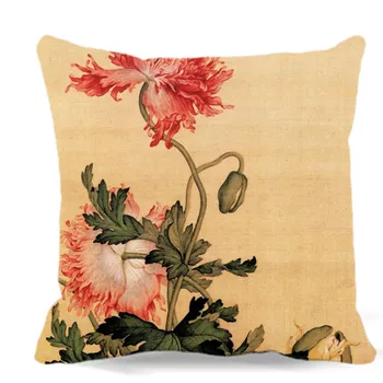 

Chinese painting red Chrysanthemum of Square Cushion cover Cotton polyester bedroom/chair/car/sofa seat