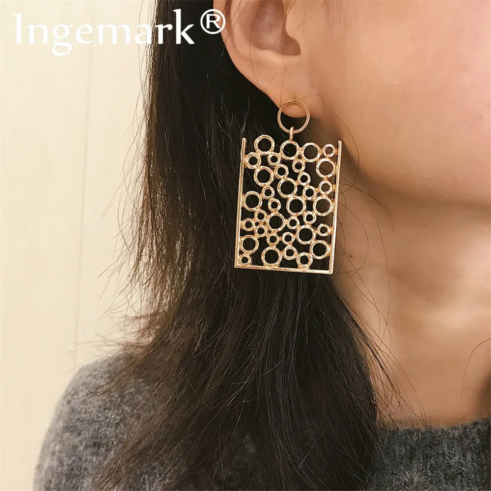 

Ingemark Vintage Hollow Out Square Long Drop Earrings Women 2019 New Geometric Alloy Pierced Dangle Earrings Punk Ear Jewelry