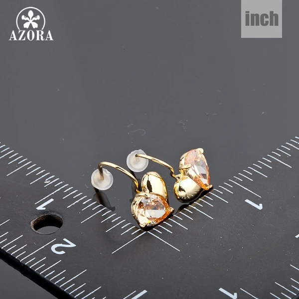 AZORA Gold Color Heart Water Drop Rhinestones Drop Earring for Valentine's Day Gift of Love TE0013
