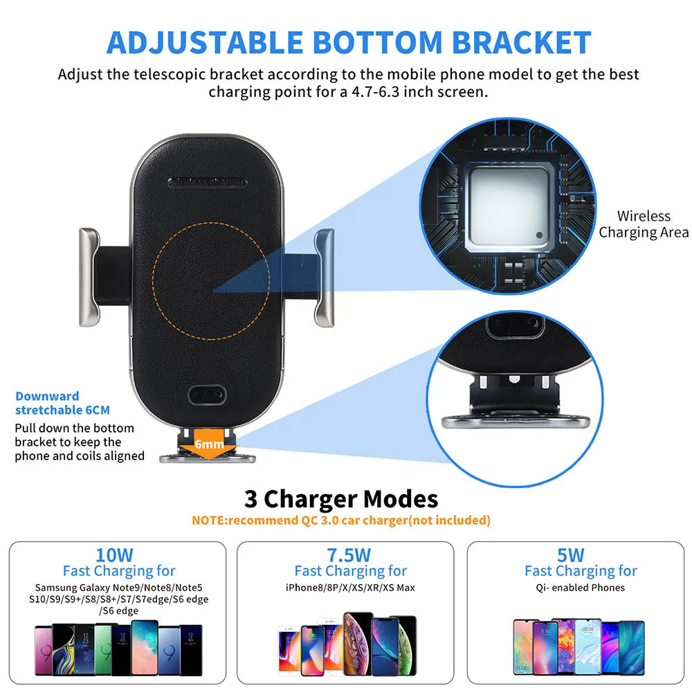 10 Вт автоматическое Qi Беспроводное Автомобильное зарядное устройство Быстрая зарядка кронштейн для IPhone XS XR X 8 samsung S10 S9 S8 держатель телефона на вентиляции