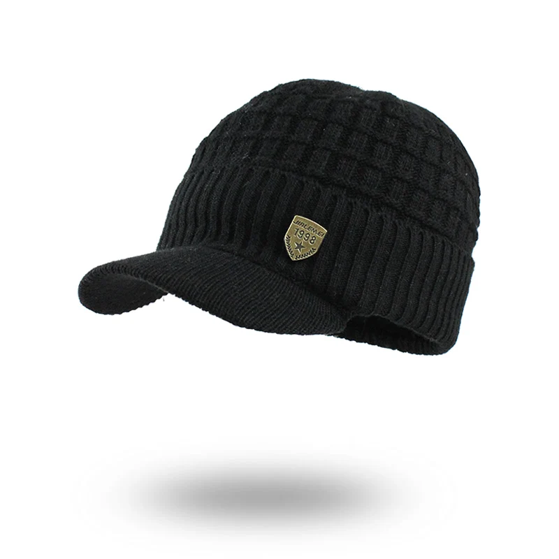 [FLB] Skullies Beanies, мужской шарф, вязаная шапка, мужская шапка, шапка, теплая шерсть, толстые зимние головные уборы для мужчин и женщин, шапочка F18041 - Цвет: Black hat