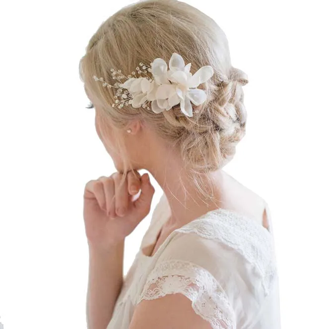 

Prom Pearl Handmade Lace Flower Bride Hair Wedding Tiaras Headband Bridesmaid Headdress Bridal Headpiece For Women Jewelry