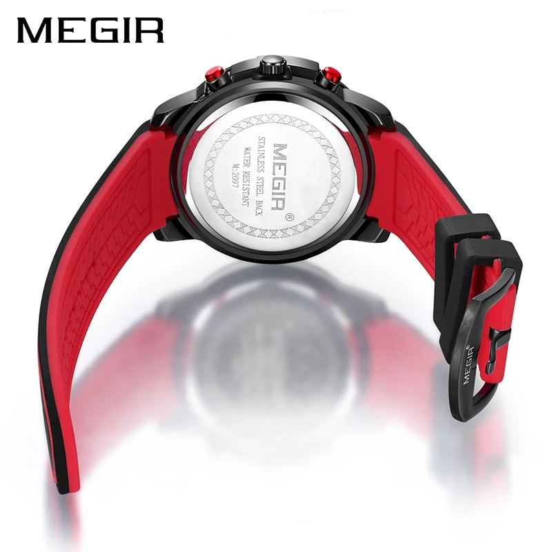 MEGIR Chronograph Mens Sport Watches with Silicone Band Big Dial Military Quartz Watch Men Clock Re