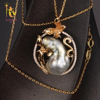 

[NYMPH] Natural Pearl Necklace Pendant 13-14mm Pearl Baroque Pearl Pendant Trendy Party Gift For Women D307
