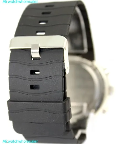 AW366A Round Black Watchcase Date BackLight Black Bezel Men Analog Digital Watch