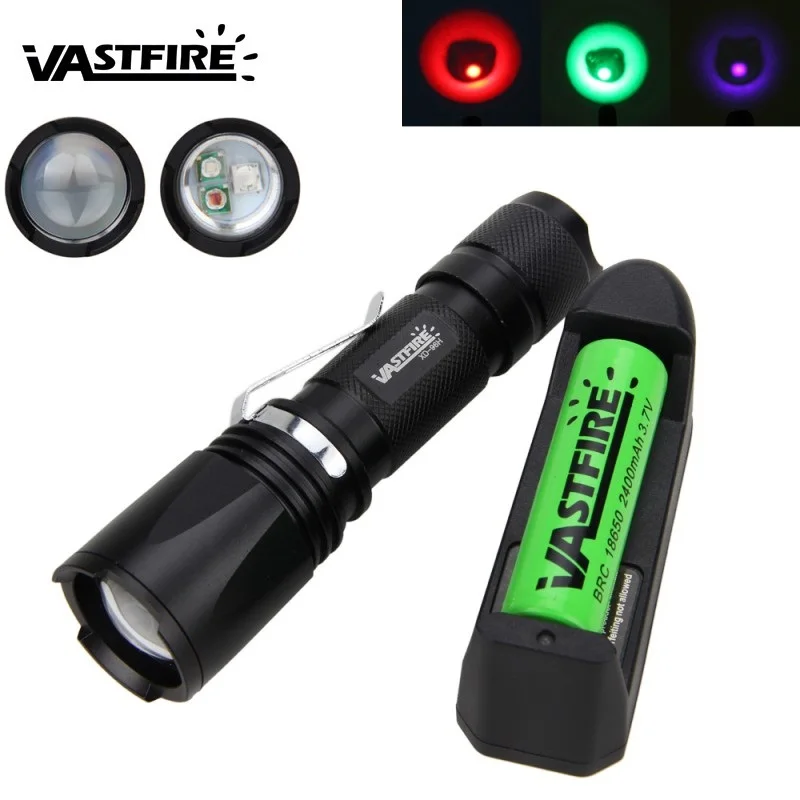 

350 lumens 3X XPE LED Green Red UV Light Adjustable Flashlight Torch Lamp for Hunting Camping