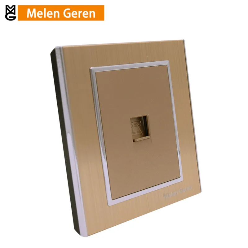 

Wall Single Telephone/tel phone Socket Home Luxury Aluminum Alloy Champagne Panel Outlet Electrical Plug with Claws 86mm*86mm