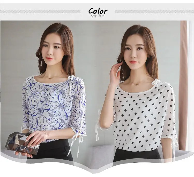 2018 Summer Women Blusas Bow Half Sleeve Tops Female Floral Chiffon Blouse Mujer Casual O-neck Print Shirt Women Blouses (1)