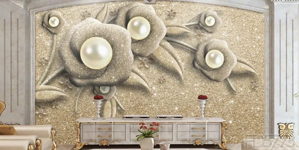 

3D photo wallpaper Jewelry flowers 3D stereoscopic bedroom living room TV background wall extending space large mural wallpaper
