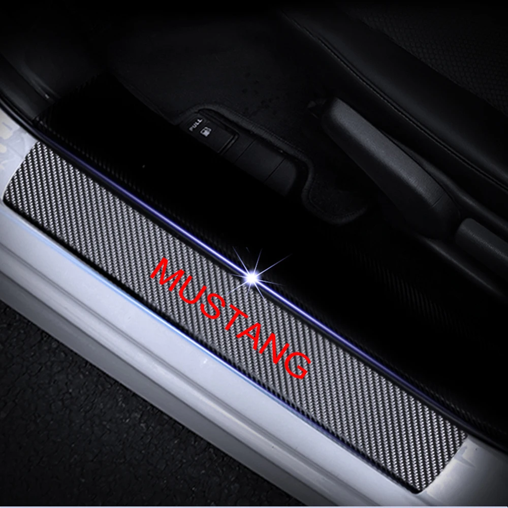  Car Carbon Fiber Protect Sticker Look Car Door Plate sill scuff For Ford Bullitt Mustang explorer M